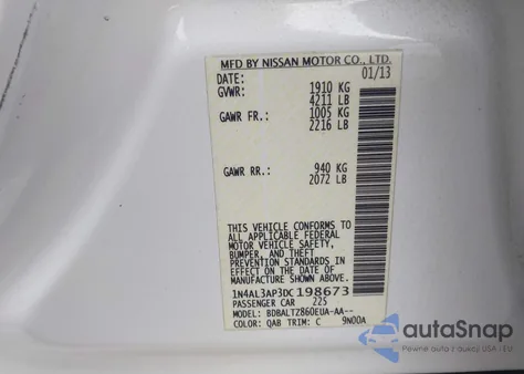 2013 Nissan Altima 2.5 Sv z USA, uszkodzony, nr VIN 1N4AL3AP3DC198673